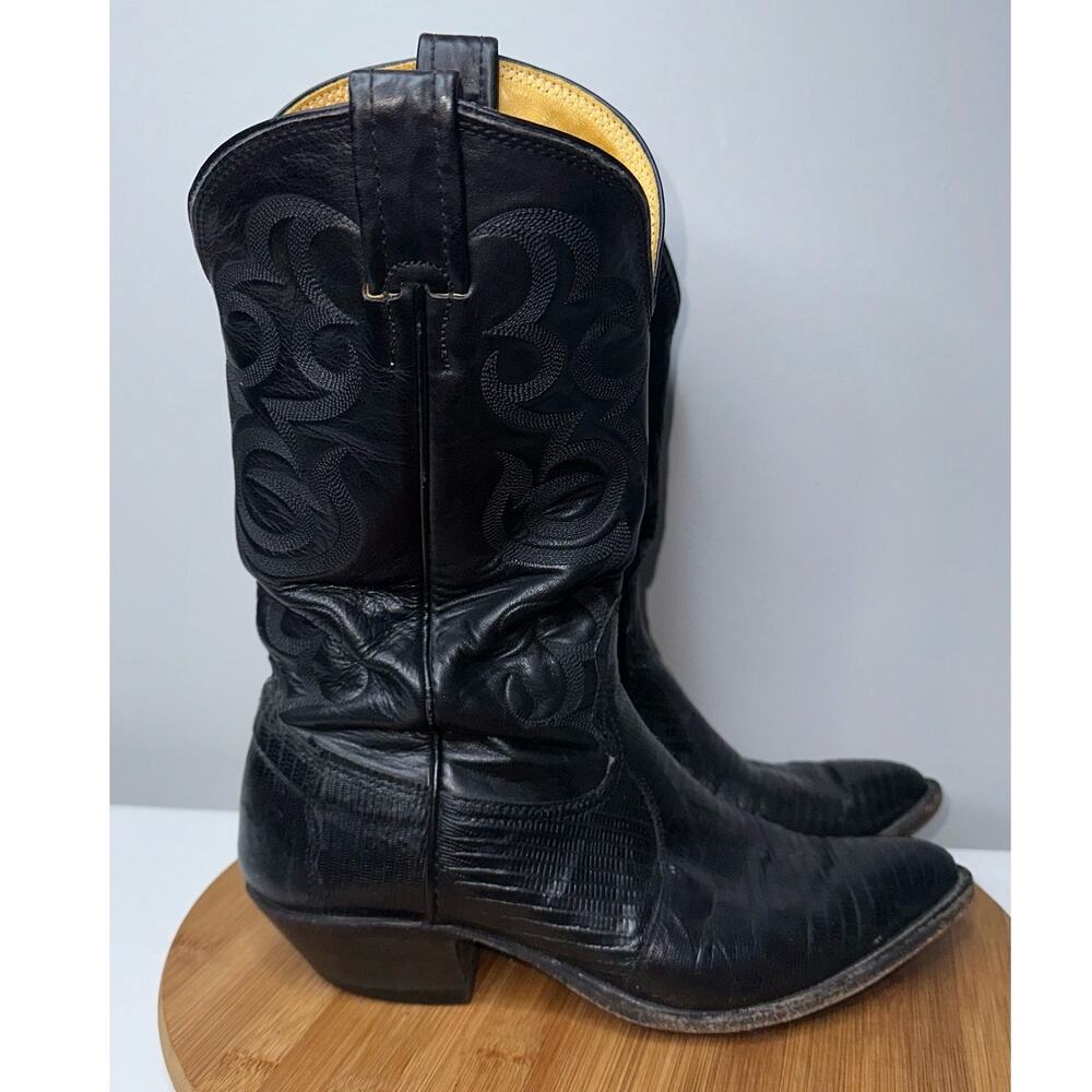 Vintage Nocona Exotic Lizard Black Leather Cowboy Boots Mens Size 8